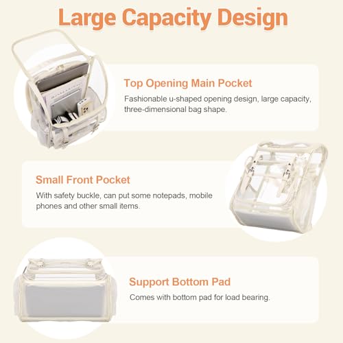 Image of DIGOBAY Clear Backpack with Lunch Bag, Leather Clear Bookbag Heavy Duty | Thick PVC Clear Backpack for Girls Women See Through Transparent Backpacks for Stadium Events College Travel Work, Beige