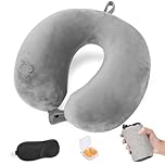 Cirorld Inflatable Travel Pillow, Blow up Neck Pillow for Travel, Lightweight Inflatable Travel Pillow for Airplane with Eye Mask and Earplugs—Travel Essentials for Flying, Grey