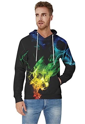 Unisex Adult Fleece Hoodie Jackets Funny Design Halloween Skeleton Skull 3D Digital Printed Multi Color Smoking Long Sleeve Warm Rave Hooded Sweatshirts For 80S Womens Man Winter Casual Wear Outfits L #TOP2