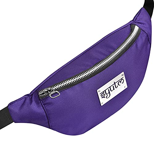 Image of Premium Unisex Waist Pack Travel Handy Hiking Zip Pouch Elegant Style Document Money Phone Belt Sport Bag Bum Bag for Men and Women Nylon Adjustable Strap (Purple Dotted Metal Zip)