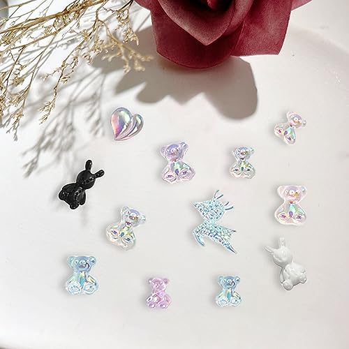 Symphonyw Bear Nail Charms, Aurora 12 Mixed Resin Nail Art Decorations, Pastel Colors (Pink, Purple, Blue) - Image 3