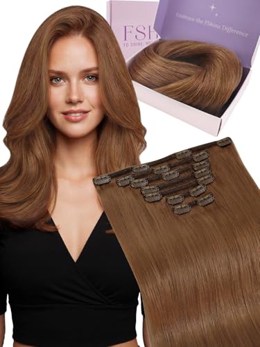 Fshine Clip In Hair Extensions 16 Inch Copper Brown Real