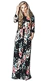 Vestidos Estampados Flores Mujer de Verano Cuello en V Manga 3/4 Cintura Alta con Cinturón Vintage Bohemio Hippie Chic Caftan Tunica Falda Wrap Vestido Imperio Largo para Playa Noche Ceremonia Fiesta