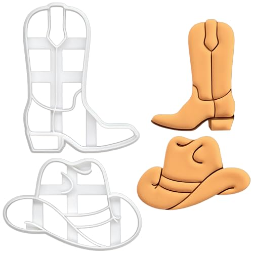 BAKERLOGY Set of 2 Cowboy Hat and Boot Cookie Cutters