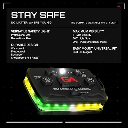 Image of Guardian Angel Elite Series Safety Light (Green /Yellow Front & Green /Yellow Rear) - Rechargeable, Magnetic, Hands-Free Wearable & Mountable Light for Construction, Roadside, Utility & Industrial PPE