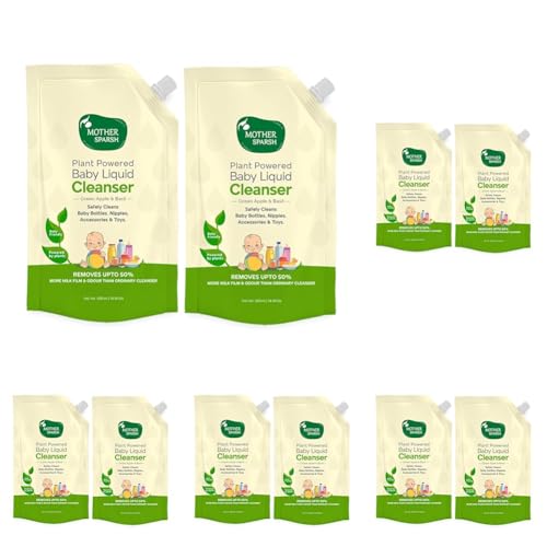 Image of Mother Sparsh Natural Baby Liquid Cleanser (Powered by Plants) Cleanser for Baby Bottles, Nipples, Accessories and Toys, Refill Pack (1L) (Pack of 5)