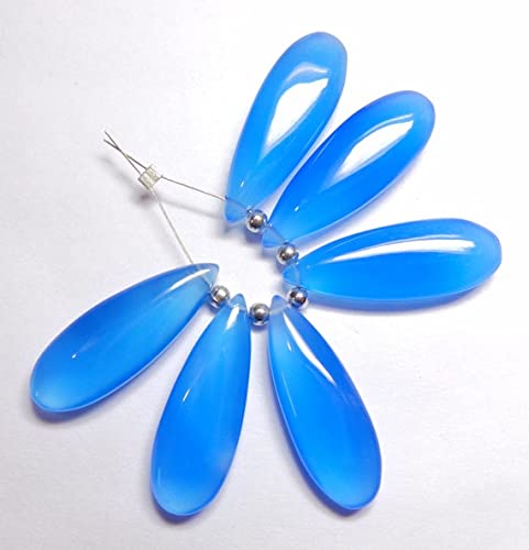 Calcédoine bleu cobalt briolette poire lisse 30x10mm pour fabrication boucle d'oreille