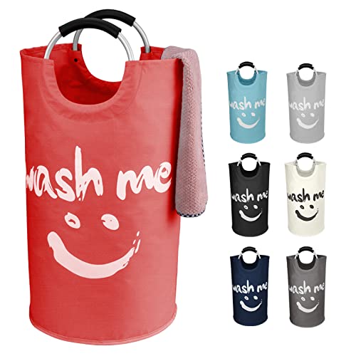 IHOMAGIC 95L Pliage Panier a Linge avec Poignée en Aluminium, Corbeilles à Linge avec Smiley Pattern, Sac à Linge en Tissu Oxford 600D - Panier Rangement pour Chambre...
