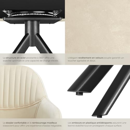 Chaise pivotante en velours rembourrée crème - vue 8