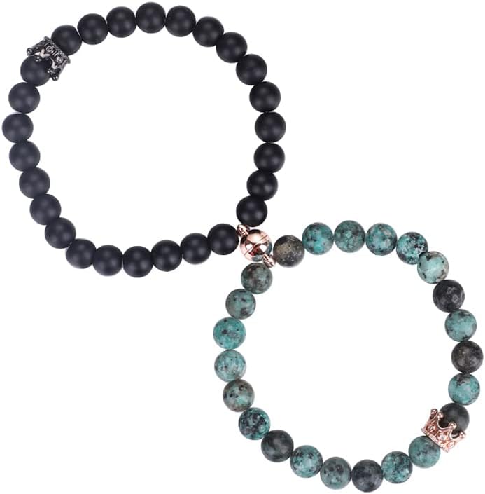 UEUC King&Queen Crown Distance Couple Bracelets His and Her Friendship 8mm Beads Bracelet