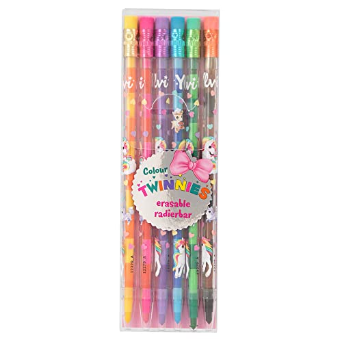 Depesche 12279 Ylvi - Colour Twinnies Crayons de Couleur, 6 Crayons de Couleur avec 2 Couleurs chacun et des gommes