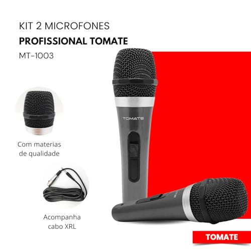 Kit 2 Microfones Profissionais com Fio Preto Conector Padrão XLR - Transmissões ao Vivo Karaokê Podc