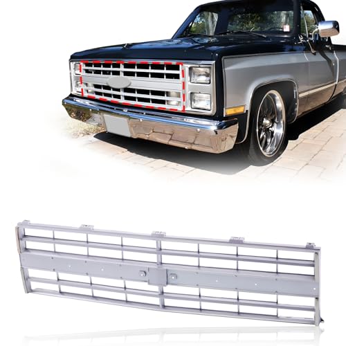 CarPartsDepot Front Grille Grill Silver Compatible With Chevrolet 1985-1988 C/K R/V 10 20 30 Series/Blazer 15554911 GM1200140 With Molding Hole & Emblem Provision