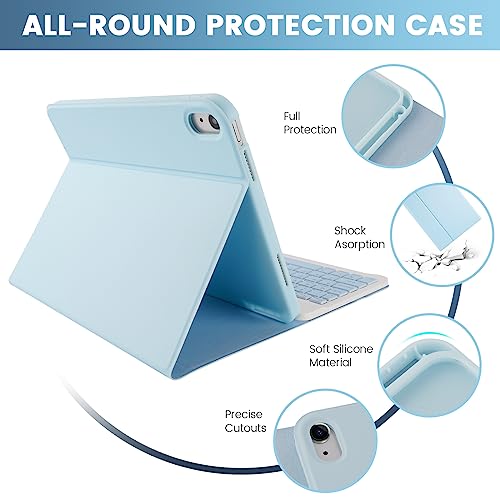 Image of SOPPY Bluetooth Keyboard Case with Mouse for iPad 11th Gen. (A16) 11-inch 2025, 10th Generation 10.9 inch 2022, Detachable Protective Cover, with Built-in Pen Holder, USB-C Rechargeable, Blue