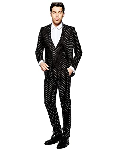 Smoking de soirée pour marié à pois : ensemble veste gilet pantalon 3 pièces pour homme