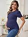 MARI GABRIEL Women Maternity Blouse Business Office Short Sleeve Side Ruched Ribbed Knit Puff Tops Pregnancy Shirts Work Medium Navy