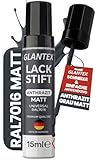 GLANTEX Lackstift Anthrazit Matt RAL 7016 [15ml] – Lackstift Grau Matt – Hohe Deckkraft gegen Kratzer & Steinschläge – für Auto, Terrassendächer, Möbel, Metall u.v.m.