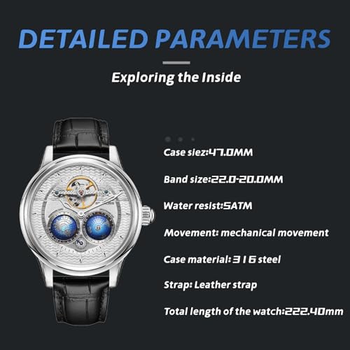 Image of SEAKOSS Watches for Men Automatic Mechanical Luxury Flywheel Watch 3D Double Globe Stainless Steel Case Men Wrist Watch