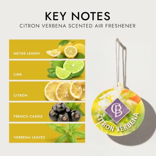 Image of Claire Burke Citron Verbena Hanging Car Air Freshener - Luxury Scent, Long-Lasting Odor Neutralizer | Up to 30 Days | Made in USA | Strong Air Freshener for Car | Pack of 6