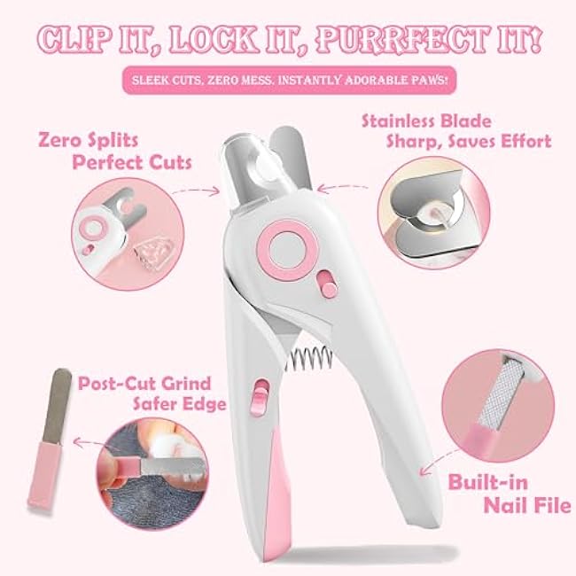 3PCS Pink Cat Grooming Kit, Nail Clipper Trimmer and Nail File, Brush for Shedding, Comb for Long Haired Cats, Pet Supplies and Essentials, Gifts for Cat Lover-KGtDw1Dj