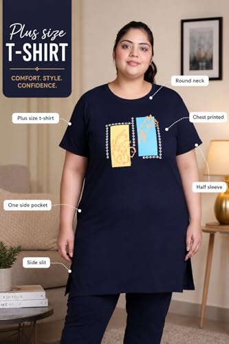 Image of In Love Women's Printed Cotton Plus Size Longline T-Shirt with Pockets | Cotton fabric - soft longline T-shirt with easy plus-size fit