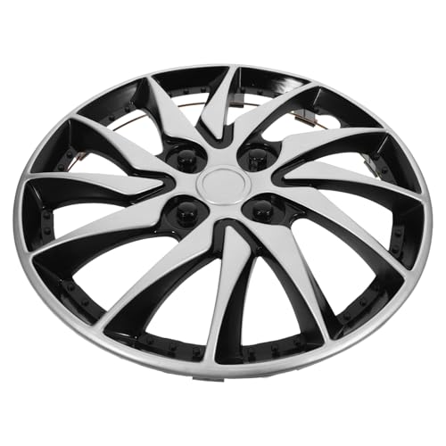 Cache moyeu 14 pouces au design dynamique argent et noir pour élégance automobile
