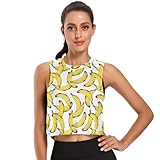 Gugusary Crop Tanks Tops for Women Banana Fruit Athletic Yoga Running Gym Workout Singlet Loose Sleeveless Sports Shirts M