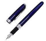 Jinhao 601 Fountain Pen with Pen Sleeve, Blue Lacquer with SilverTrim, Fine Nib,Arrow Clip