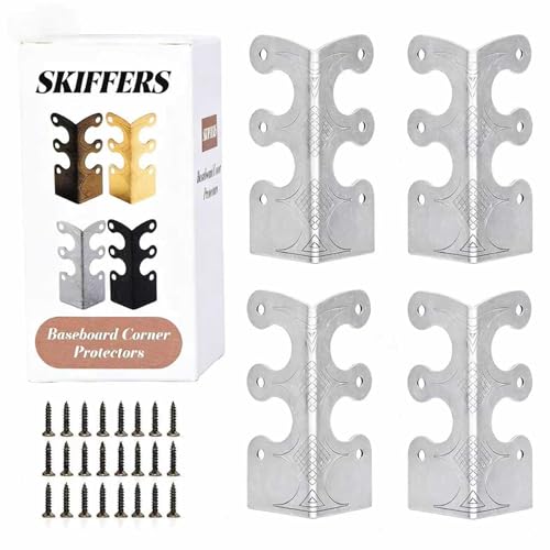 Skiffers Baseboard Corner Protectors, Solid Brass Metal Skirting Board Corner Guards for Furniture Edges, Vintage Corner Covers for File Boxes Bookshelves Wooden Cases Jewelry Boxes (Silver)