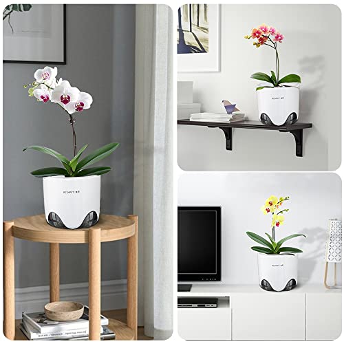 Meshpot 5 Inch Orchid Pots With Holes For Repotting,Set Of 2,Double Layer Plastic Imitate Ceramic Orchid Planter Provide Good Air Circulation,Clear Orchid Pot Match Decorative Orchid Container #TOP5