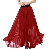 Zeagoo Falda larga de gasa para mujer, falda larga de mujer, bohemia, informal, monocolor, falda larga para boda, cóctel de cintura alta, Rot, M