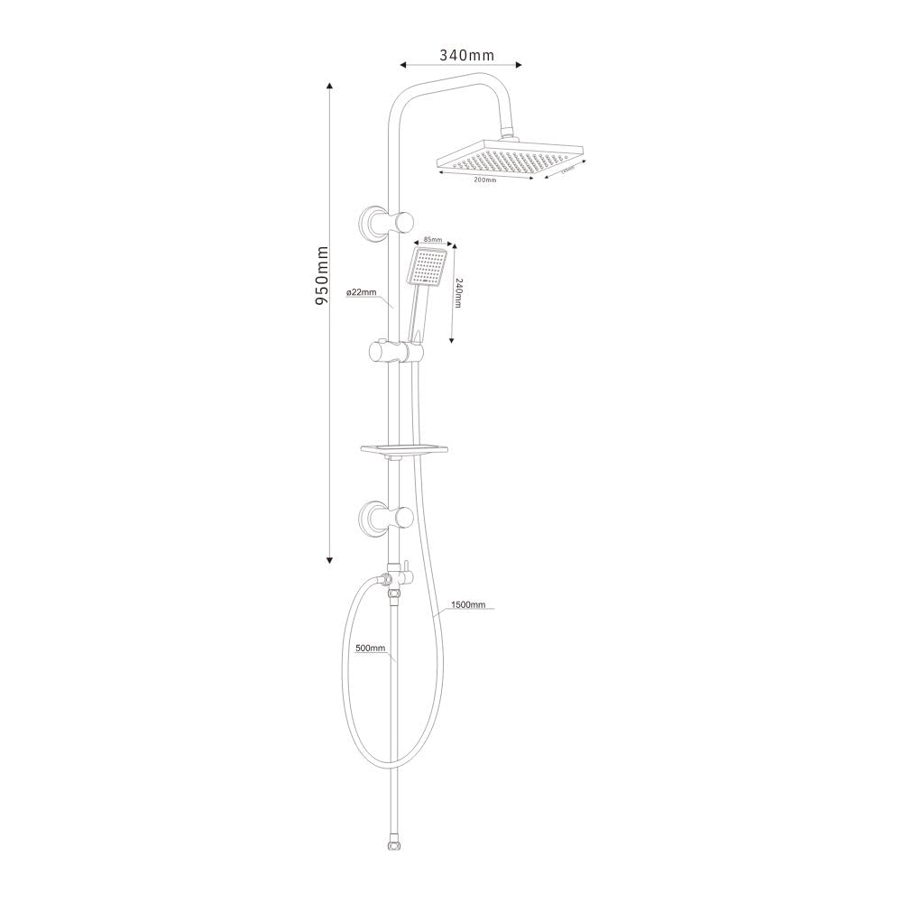 Colonna Doccia Attrezzata 026 Ottone Cromato Soffione Quadro Doccetta