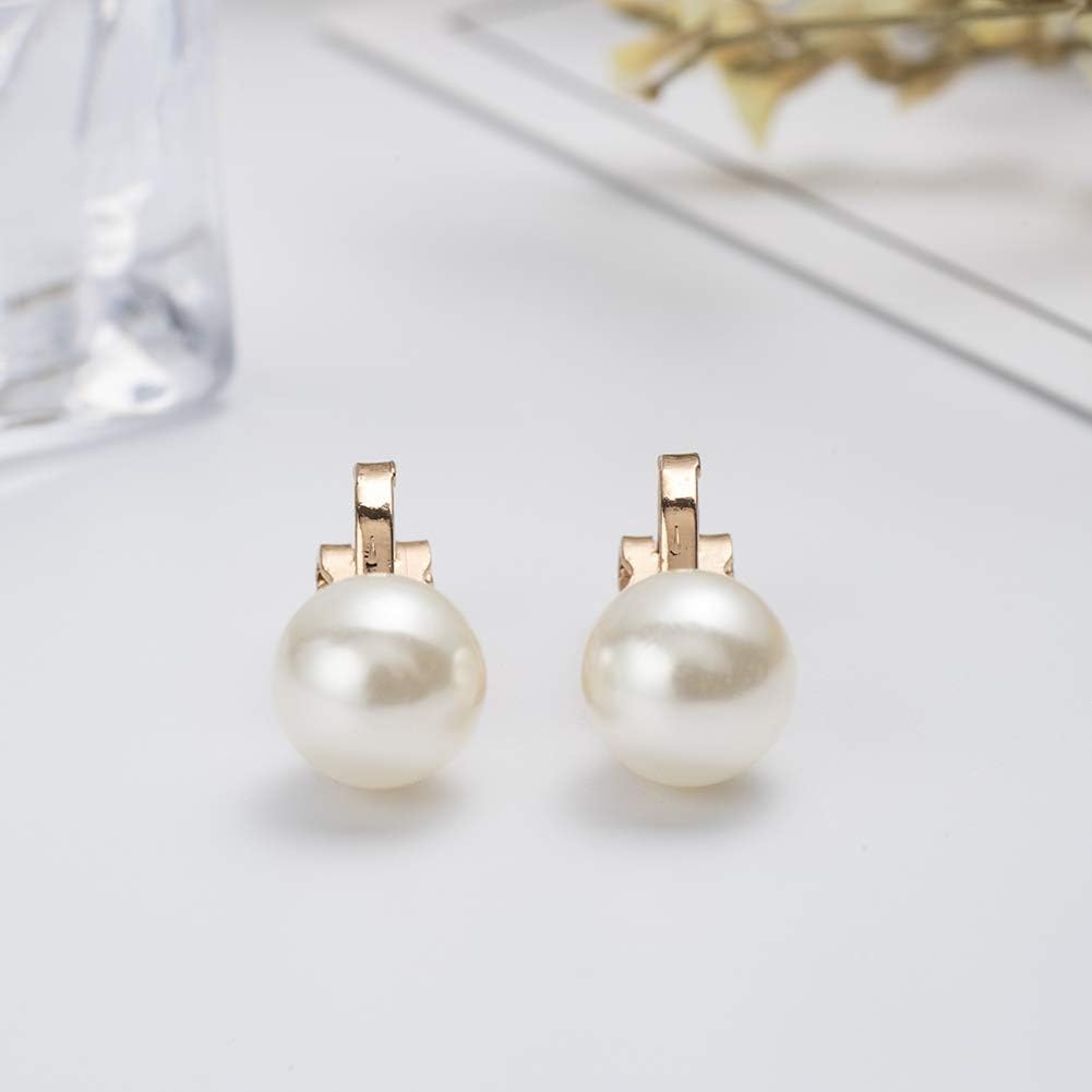 8mm Gold Tone Clip On Simulated Pearl Stud Earrings for Women, Non-Pierced Ears Lightweight Fashion Jewelry, Wedding Bridal Party Gifts (SE-08)