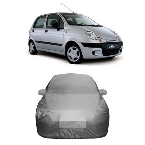 DRIZE Car Cover for Daewoo Matiz with Triple Stitched Fully Elastic Ultra Surface Body Protection (Gray with Mirror Pocket)