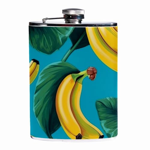 Frasco para hombres,Frasco para licor 8Oz,A prueba de fugas,Plátano Tropical Hoja Fruta