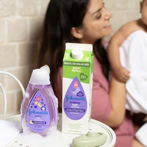 Image of Johnson's Baby Bedtime Bath with Relaxing & Soothing NaturalCalm Aromas, Hypoallergenic, Gentle & Tear-Free Nighttime Baby Bath Essential, Floral Scent, Value Size Refill, 33.8 fl. oz