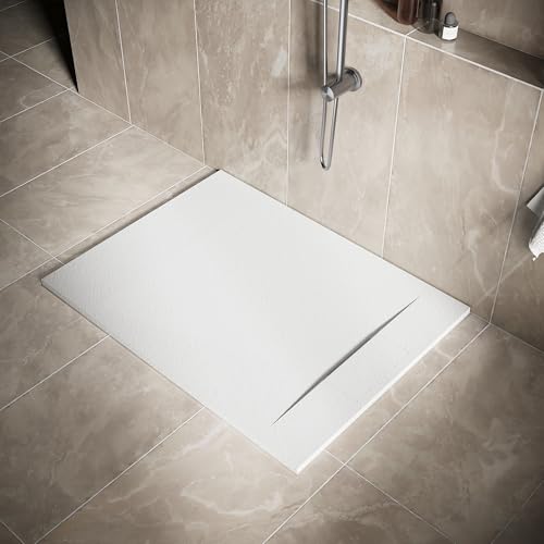 SIRHONA Receveur de Douche, Receveur de Douche Rectangulaire Antidérapant en Résine, Blanc, avec Bonde, 120x90 cm