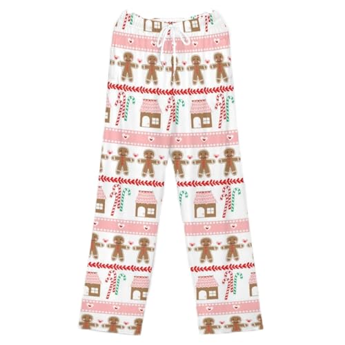 Christmas Pajama Pants for Men Women Cute Gingerbread Man Sleep Lounge Pants, Couple PJ Bottoms Sleepwear Gifts