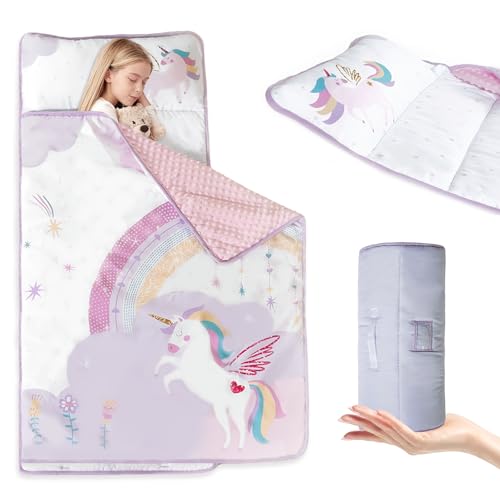 Nap Mats for Preschool, Toddler Sleeping Bag for with Removable Pillow and Minky Blanket Thickened,Rollup Design, 55X22IN Soft Microfiber for Preschool, Daycare Sleeping Bag, Ages 3-7 Years