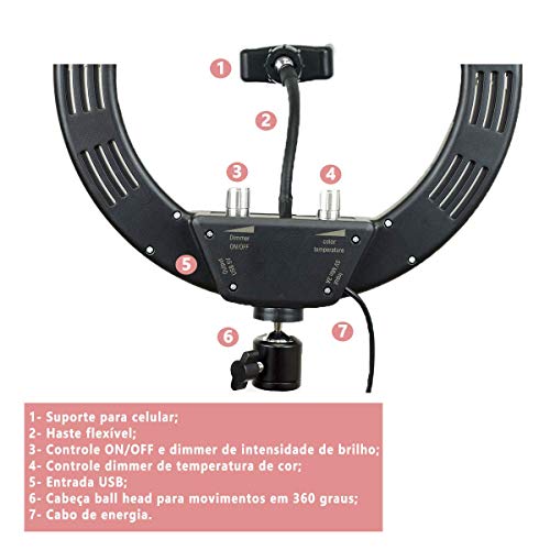 Ring Light 20W Iluminador de LED 26cm Luz para Foto e Vídeo (sem tripé)