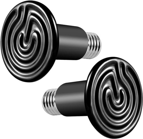 Bonlux Lot de 2 lampes chauffantes pour reptiles, émetteurs en céramique, sans lumière, noir, pour reptiles, lézards, tortues, serpents, poulet, chien