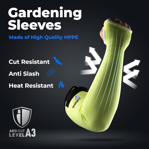 Image of OriStout Cut Resistant Gardening Sleeves with Tumb Hole, Green, 1 Pair | Protective Arm Sleeves for Yard Work, Kitchen, Arm Guards for Biting, Pet Grooming, Gardening Gifts for Women, One Size