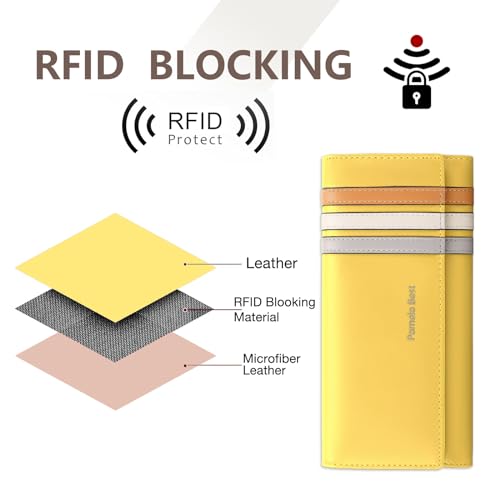 Womens Wallet, RFID Blocking Leather Wallet with Multiple Card Slots and Cellphone Compartment for Women, Yellow3