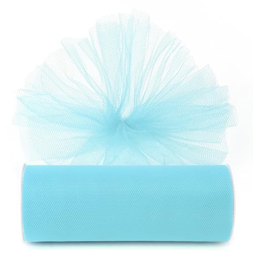 Image of Light Blue Tulle Fabric Ribbon 6 Inch by 25 Yards Rolls Fabric Spool Tulle for Gift Wrapping Wedding Decorations Craft Supplies DIY Tutu Skirt Baby Shower Birthday Party