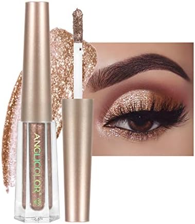 Anglicolor Glitter Eyeshadow, Long-Lasting Quick-Dry Liquid Eyeshadow, Lightweight Smooth, Shimmer Eyeshadow, Metals Gloss Sparkling Eyeliner Pen, Cosmetics Gift for Girls and Women (#15 Rose Gold)