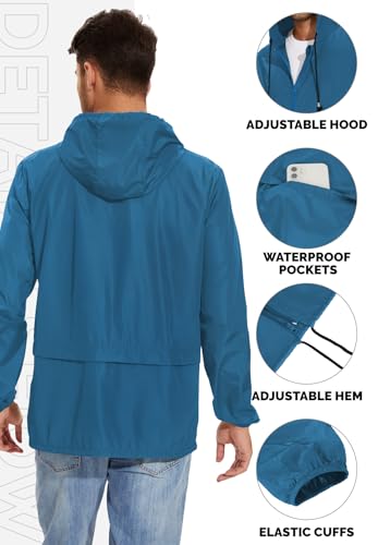 Image of Zando Packable Mens Rain Jacket Lightweight Raincoat Waterproof with Hood Outdoor Windbreaker Jacket Travel Rain Jackets