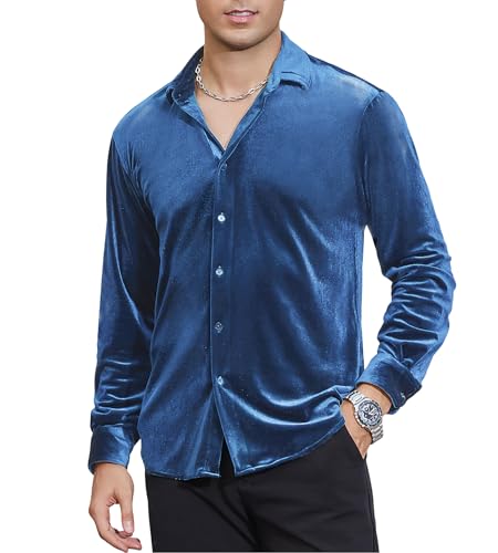 Alex Vando Mens Velvet Shirts Regular Fit Long Sleeve Soft Stretch Casual Button Down Shirt