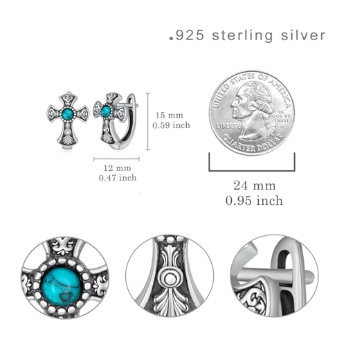 Turquoise Cross Earrings for Women 925 Sterling Silver Turquoise Cross Leverback Earrings Western Turquoise Jewelry Gifts for Women Mom4
