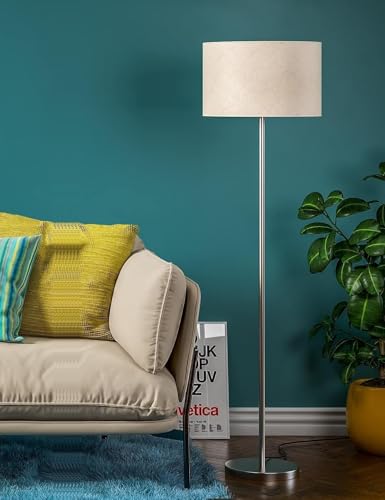 Image of ILLUMINE Furniture Silver Floor Lamp Standing Modern Lamp Shade for Living Room Corner, Home, Hotel, Office 12 Inches, 4Ft Height (Silver Beige)