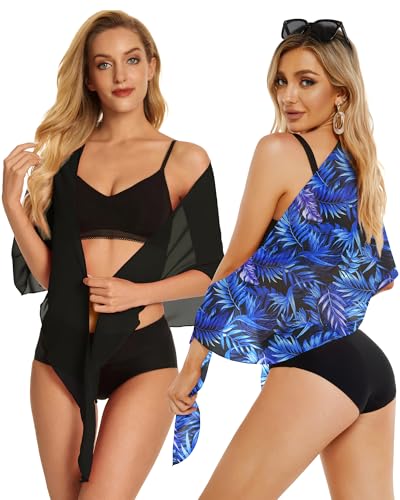 Image of CHICGAL 2 Pieces Women Beach Sarong Bathing Suit Wrap Skirt Sheer Bikini Swimsuit Cover Ups for Swimwear